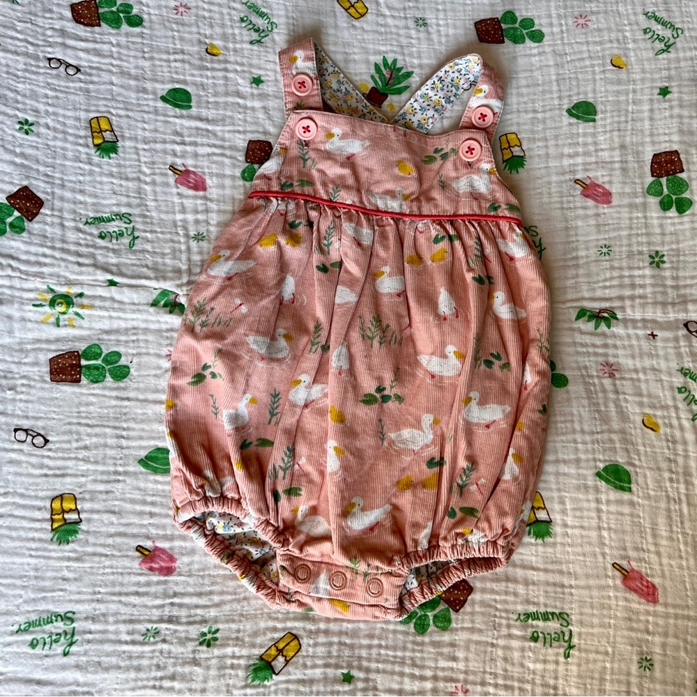 Baby Boden Pink Duck Cord Romper